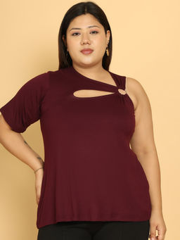 theRebelinme - Plus Size Women Maroon Solid Colour Viscose Knitted Top