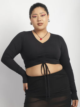 theRebelinme - Plus Size Women Black Solid Colour Knitted Crop Top