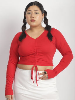theRebelinme - Plus Size Women Red Solid Colour Knitted Crop Top