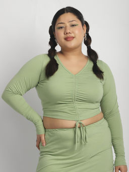 theRebelinme - Plus Size Women Sage Green Solid Colour Knitted Crop Top