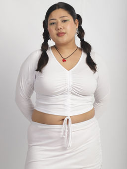 theRebelinme - Plus Size Women White Solid Colour Knitted Crop Top