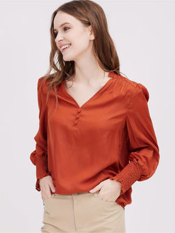 Outzidr - Rust Puff Sleeved Solid Top