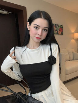 Outzidr - Black Rosette Detailed Top