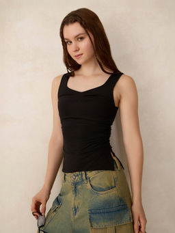 Outzidr - Black Sweetheart Neckline Tank Top