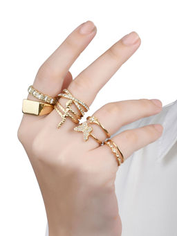 Lilly & Sparkle - Gold Toned Crystal Studded Celestial Ring (Pack of 12)