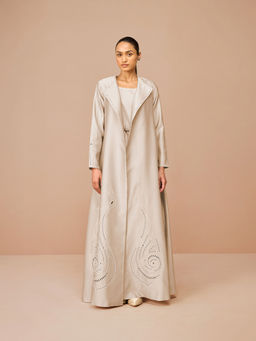 AMPM - Beige Raysa Self Design Jacket with Inner and Belt (Set of 3)