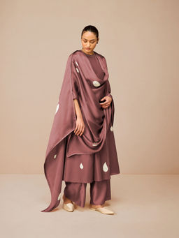 AMPM - Mauve Ophira Printed Kurta with Palazzo and Dupatta (Set of 3)