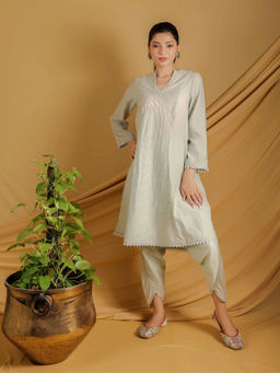 GRASS & SUNSHINE - Pastel Petal Embroidered Kurta and Dhoti (Set of 2)