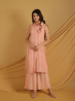 GRASS & SUNSHINE - Peach Sleeveless Summer Kurta and Palazzo (Set of 2)