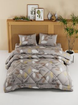 KOPA - Floral Grey Micro Double Comforter with Bedsheet & Pillow Cover (One Size)