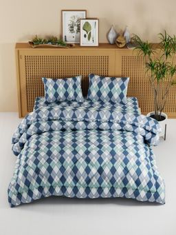 KOPA - Geometric Blue Micro Double Comforter with Bedsheet & Pillow Cover (One Size)