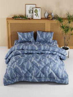 KOPA - Floral Navy Blue Micro Double Comforter with Bedsheet & Pillow Cover (One Size)