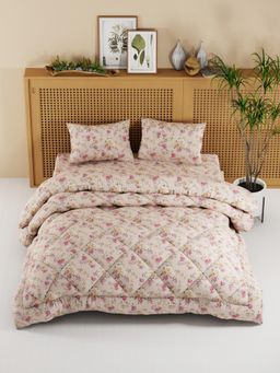 KOPA - Floral Pink Micro Double Comforter with Bedsheet & Pillow Cover (One Size)