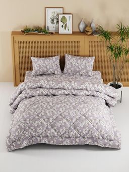 KOPA - Floral Lavender Micro Double Comforter with Bedsheet & Pillow Cover (One Size)