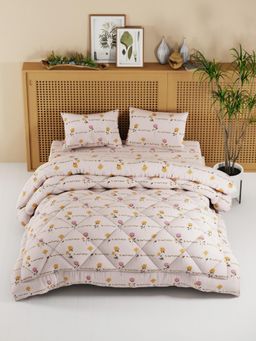 KOPA - Floral Pink Micro Double Comforter with Bedsheet & Pillow Cover (One Size)
