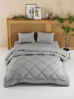 KOPA - Geometric Navy Blue Micro Double Comforter with Bedsheet & Pillow Cover (One Size)