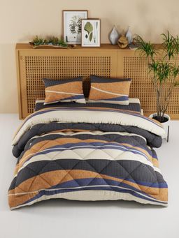 KOPA - Geometric Blue Micro Double Comforter with Bedsheet & Pillow Cover (One Size)