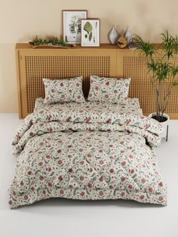 KOPA - Floral White Micro Double Comforter with Bedsheet & Pillow Cover (One Size)