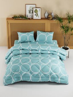 KOPA - Ornamental Aqua Micro Double Comforter with Bedsheet & Pillow Cover (One Size)