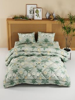 KOPA - Floral Green Micro Double Comforter with Bedsheet & Pillow Cover (One Size)