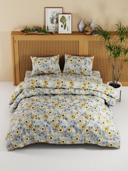 KOPA - Floral Grey Micro Double Comforter with Bedsheet & Pillow Cover (One Size)