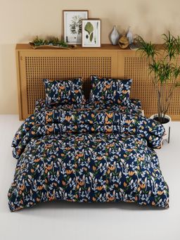 KOPA - Floral Navy Blue Micro Double Comforter with Bedsheet & Pillow Cover (One Size)