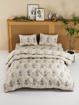 KOPA - Floral Beige Micro Double Comforter with Bedsheet & Pillow Cover (One Size)