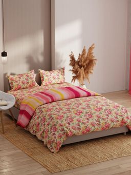 KOPA - Pink Floral Extra Smooth Double Dohar with Bedsheet & Pillow Cover (Set of 4) (One Size)