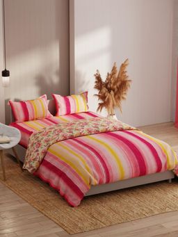 KOPA - Pink Floral Extra Smooth Double Dohar with Bedsheet & Pillow Cover (Set of 4) (One Size)