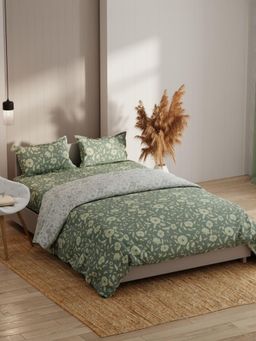 KOPA - Floral Grey Extra Smooth Double Dohar with Bedsheet & Pillow Cover (Set of 4) (One Size)