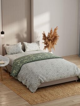 KOPA - Floral Grey Extra Smooth Double Dohar with Bedsheet & Pillow Cover (Set of 4) (One Size)