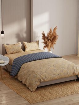 KOPA - Floral Beige Extra Smooth Double Dohar with Bedsheet & Pillow Cover (Set of 4) (One Size)