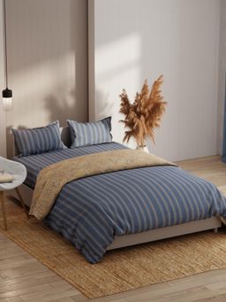 KOPA - Stripe Denim Extra Smooth Double Dohar with Bedsheet & Pillow Cover (Set of 4) (One Size)