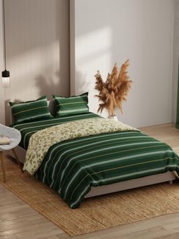 KOPA - Green Stripes Extra Smooth Double Dohar with Bedsheet & Pillow Cover (Set of 4) (One Size)