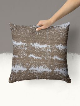 BIANCA - Abstract Khaki Decorative Hand Loom Cotton Jute Cushion Cover (16x16 Inches)