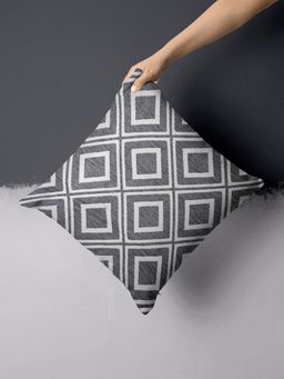 BIANCA - Geometric Decorative Hand Loom Cotton Jute Cushion Cover (16x16 Inches)