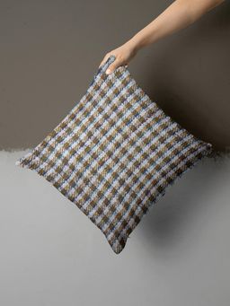 BIANCA - Geometric Decorative Hand Loom Cotton Jute Cushion Cover (16x16 Inches)