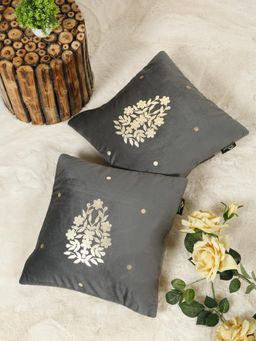 HOSTA HOMES - Grey Soft Velvet Golden Foil Printed Cushion Covers (Pack of 2) (16x16 Inches)