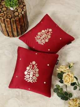 HOSTA HOMES - Maroon Soft Velvet Golden Foil Printed Cushion Covers (Pack of 2) (16x16 Inches)