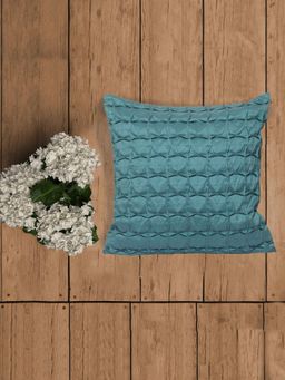 Zeba World - Turquoise Pleated Technique Polyester Cushion Cover (16x16 Inches)