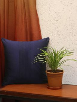 Zeba World - Navy Blue Pleated Technique Polyester Cushion Cover (16x16 Inches)