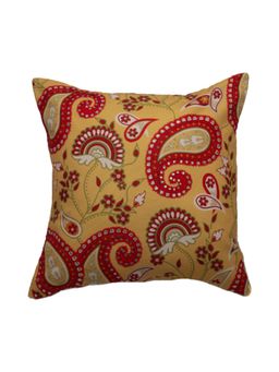 Zeba World - Yellow & Red Paisley Printed Polycanvas Printed Cushion Cover (16x16 Inches)