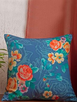 Zeba World - Blue Abstract Floral Printed Polycanvas Cushion (16x16 Inches)