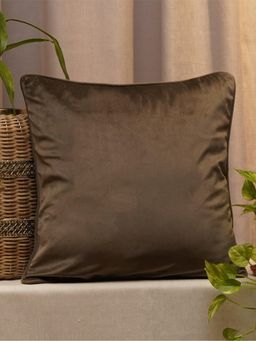 Zeba World - Solid Brown Cord Piped Velvet Cushion Cover (16x16 Inches)