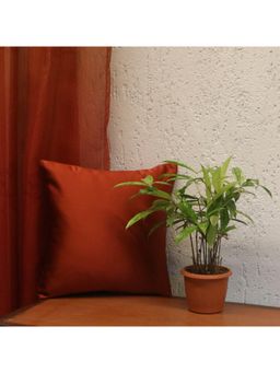 Zeba World - Brown Solid Orange Polyester Cushion Cover (12 x 22 Inches)