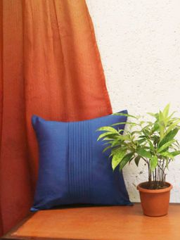 Zeba World - Blue Pleated Technique Polyester Cushion Cover (12 x 12 Inches)
