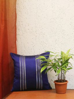 Zeba World - Purple Sequin Stripes Polyester Cushion Cover (12 x 12 Inches)