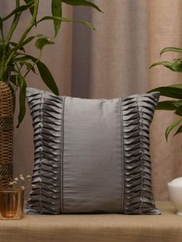 Zeba World - Grey Pleated Technique Polyester Cushion Cover (12 x 12 Inches)