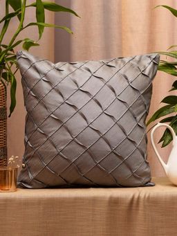 Zeba World - Grey Pleated Technique Pin Tuck Polyester Cushion Cover (16x16 Inches)