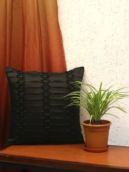 Zeba World - Black Pleated Technique Polyester Cushion Cover (16x16 Inches)
